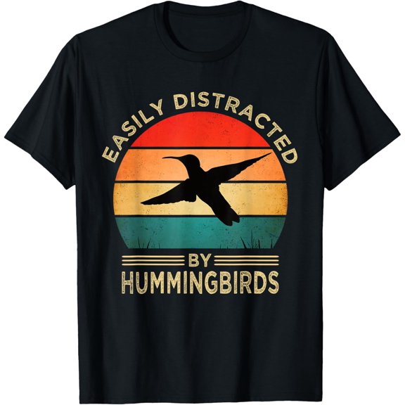 Exquisite and comfortable-Easily Distracted By Hummingbirds Vintage Funny Hummingbird T-Shirt
