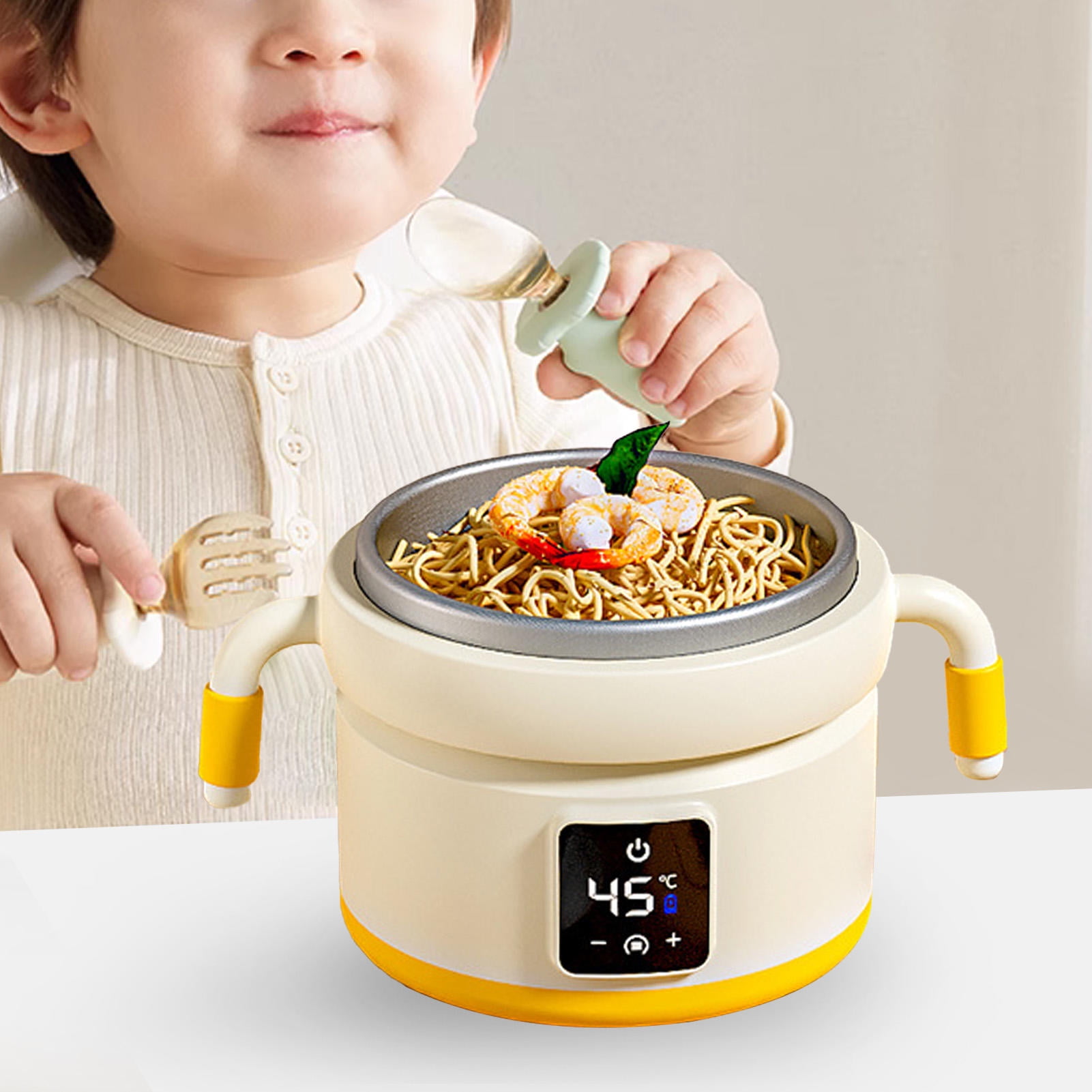 Yajisi Smart Electric Baby Food Warmer Bowl Portable Heated Toddler Feeding Container 4500mAh Rechargeable Battery 316 Stainless Steel Thermal Dish 8.3 inches / 21 cm BPA-Free