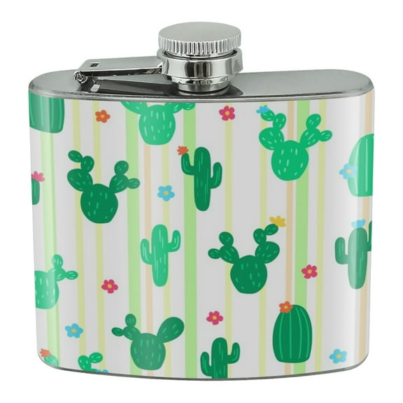 Cute Cactus with Flowers Pattern Stainless Steel 5oz Hip Drink Kidney Flask