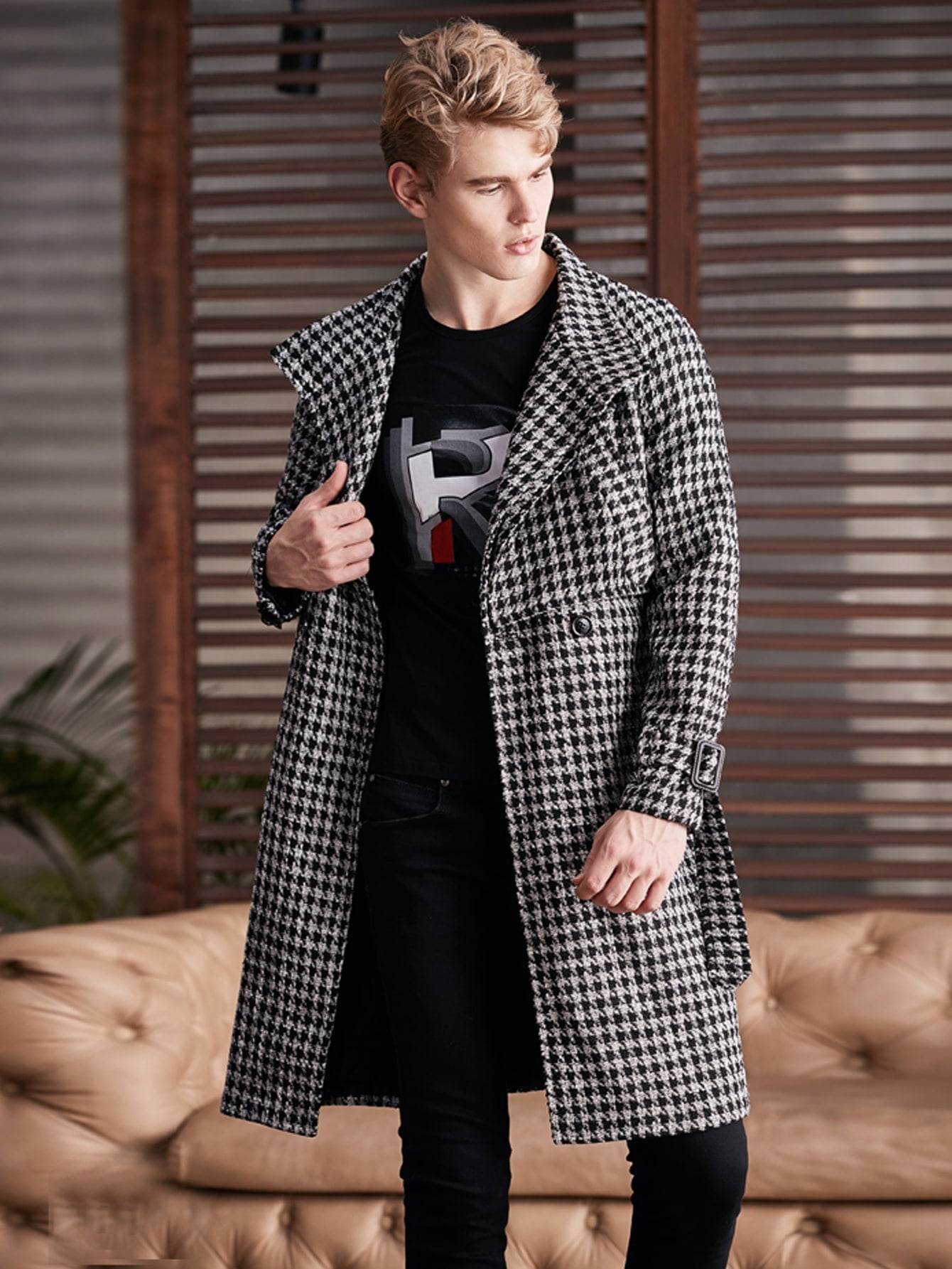 Black and White Men Houndstooth Print 