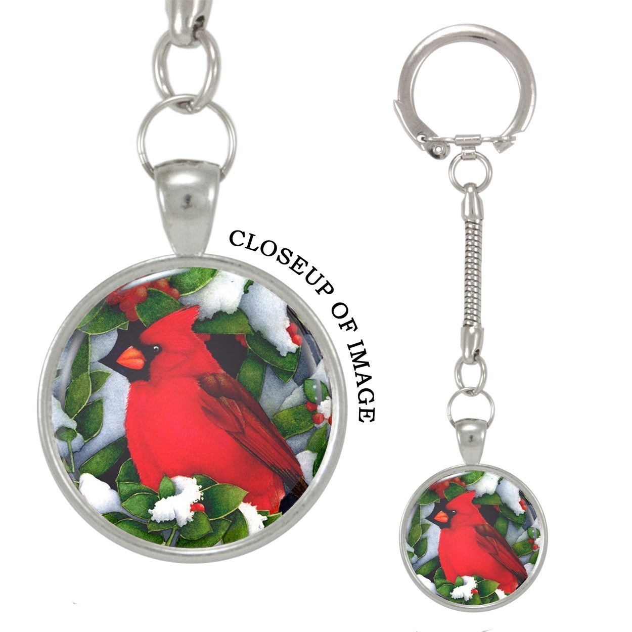 Red Christmas Cardinal in Tree Christmas Winter Keychain
