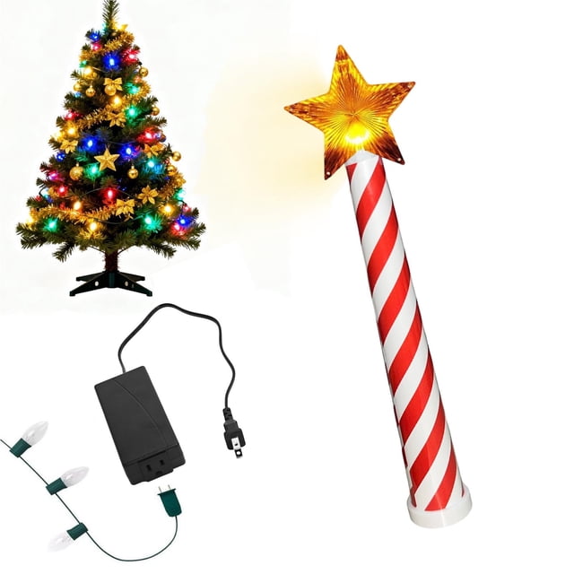 Christmas Tree Light Control Wand with Remote - Festive Red & White Striped Star Decoration for Easy Holiday Lighting
