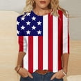 thumbnail image 5 of Conairie 4th of July T Shirt Women Crew Neck Loose 3/4 Sleeve Patriotic Shirts With Flag Stars Stripes Holiday Commemorative Tops Red L, 5 of 6