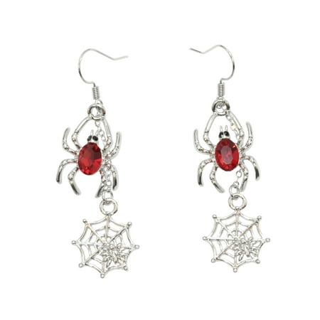 Faship Red Crystal Spider Web Hook Dangle Earrings for (Best Deals On The Web)