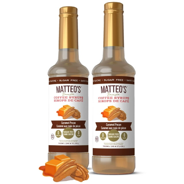 Matteo's Sugar Free Coffee Flavoring Syrup, Caramel Pecan, Delicious Coffee Syrup, 0 Calories, 0 Sugar, Keto Friendly (750mL, Single Bottle)