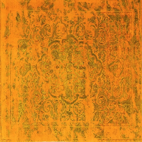 Ahgly Company Machine Washable Indoor Square Persian Yellow Traditional Area Rugs, 4' Square