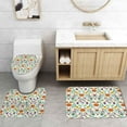 thumbnail image 5 of 4PCS Boho Colorful Floral Shower Curtain Sets with Rugs, Waterproof Fabric Black Shower Curtain, Modern Aesthetic Spring Red Pink Flower Green Leaves Plant Botanical Wildflower Bathroom Decor, 5 of 7