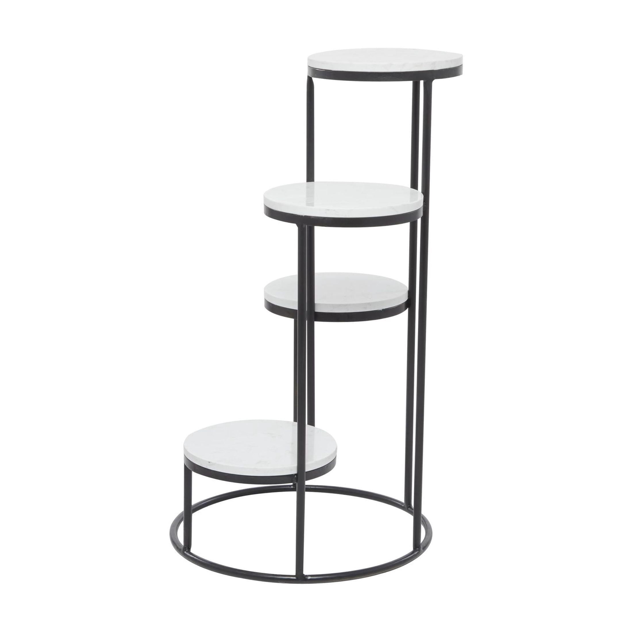 DecMode 17" x 17" x 31" 4 Tier White Marble  Plantstand with Black Base