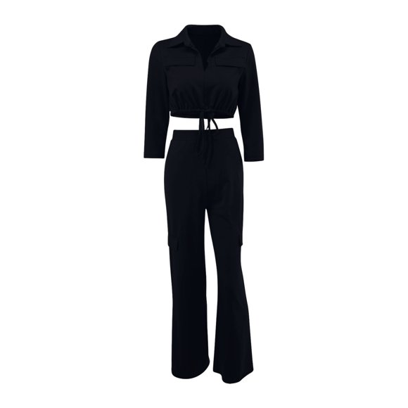 Two Piece Outfits for Women Short Sleeve Shirt Blouse with High Waisted Pants Summer Lounge Wear Outfit Suits