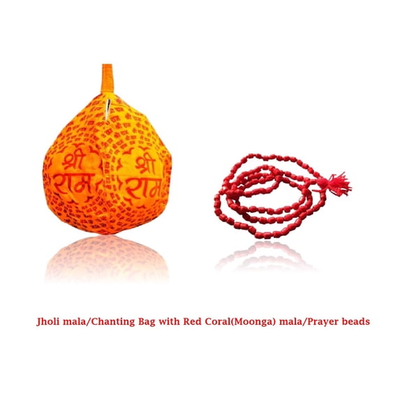 Kamada Combination of Jholi mala/Gaumukhi/chanting bag and exquisite Red Coral (Moonga)mala,Spritual Necklace/rosary for Women and Men