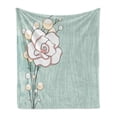 thumbnail image 1 of Flower Soft Flannel Fleece Throw Blanket, Romantic Rose Sign of Eternal Love with Pearls the Purity Print, Cozy Plush for Indoor and Outdoor Use, 50" x 60", Baby Blue White and Pink, by Ambesonne, 1 of 6