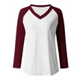 thumbnail image 4 of JGGSPWM Womens Stitching Basic Contrast Color Raglan Sleeve Shirts V Neck Long Sleeve Pullover Tops Blouse Wine XXL, 4 of 4