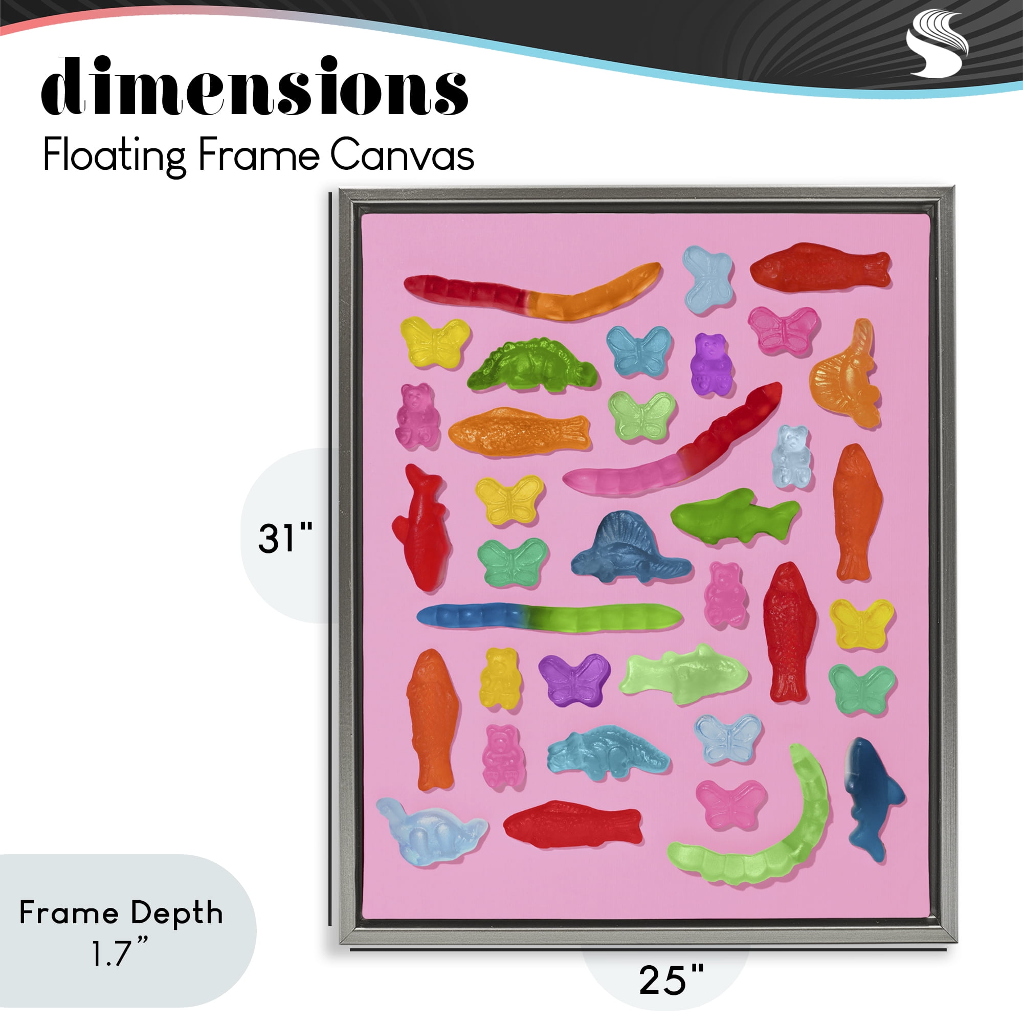 Stupell Industries Pink Gummy Animal Collage Gray Framed Floater Canvas Wall Art, design by LISH Creative