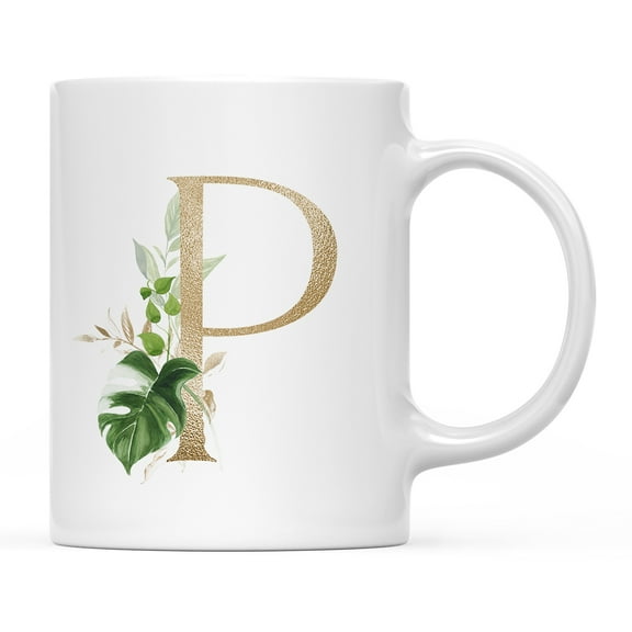 Koyal Wholesale Ceramic Coffee Mug, Exotic Tropical Monogram, Letter P
