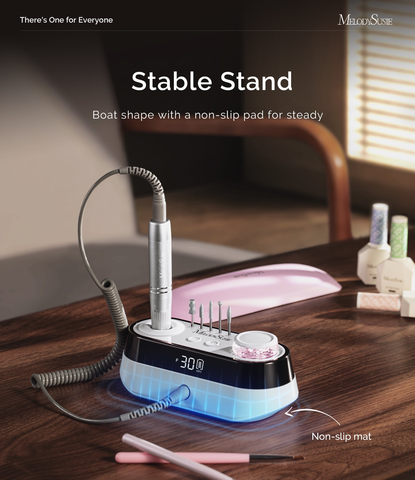 MelodySusie Cordless Desktop Nail Drill,30000RPM SC320A Electric Nail File Kit with LED Display for Acrylic & Gel Nails Removal, Salon & Home Use