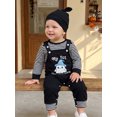 thumbnail image 6 of RUINIXCW Baby Boy Halloween Outfit Striped Crew Neck Long Sleeve Romper Pumpkin/Ghost Embroidery Overalls and Hat 3 Pcs Set, 6 of 9