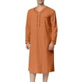 thumbnail image 1 of PEZHADA Robe pour Hommes Homme Robe Musulmane Moyen Manche Longue Col Montant Bouton Tenue d'Intérieur Confortable Ample Robe de Nuit Robe Orange, 1 of 6