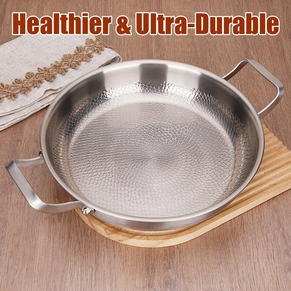 Hammered Pan 11 Inch Double Handle Non Stick Frying Pan with Lid Ultra  Scratch Resistant Even Heating Compatible All Cooktops