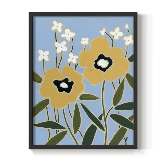 Woodblock Floral II Framed Print - Solid Wood in Single Picture Frame Solid Wood 2 Framed Print