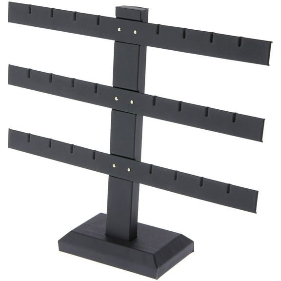Plymor Black Faux Leather Triple T-Bar, Twelve Pair Earring Display Stand, 10.25" W x 8.5" H