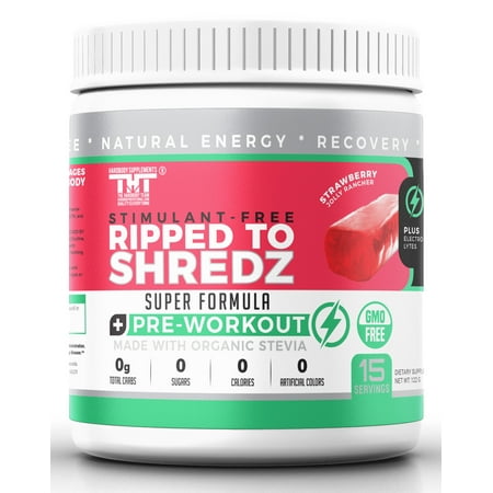 Ripped to Shredz Pre Workout Powder for Men & Women. Quality Energy Drink Sweetened with Organic Stevia that improves Energy, Focus and Performance (CAFFEINE FREE)