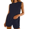 thumbnail image 2 of ZAZYULZ Women's Knitted Sweater Loose Oversized Split Sleeveless Vest Casual Set(Navy Blue,L), 2 of 7