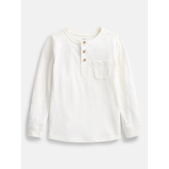 Wonder Nation Toddler Boys Cotton Henley Tee with Long Sleeves, Sizes 18M-5T