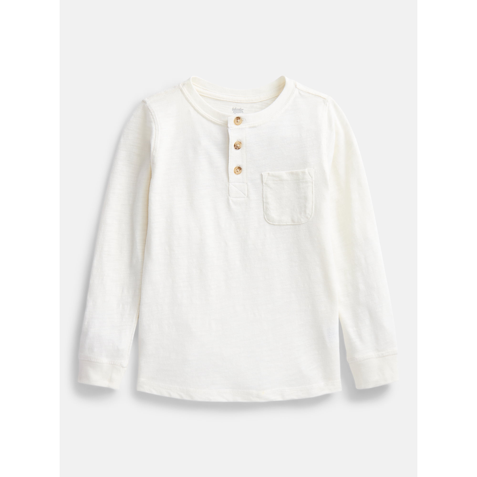 Wonder Nation Toddler Boys Cotton Henley Tee with Long Sleeves, Sizes 18M-5T