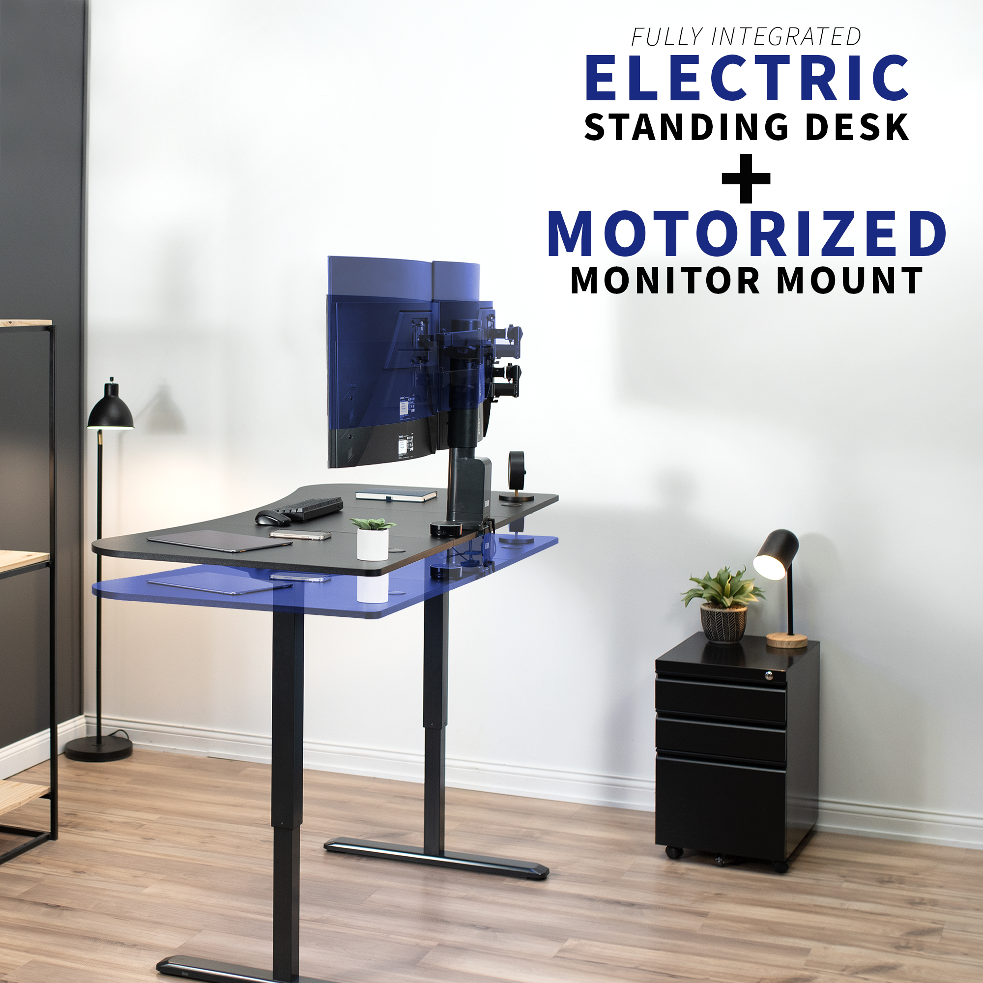 VIVO Black 63" x 32" Electric Stand Up Desk with Motorized Dual Monitor Mount