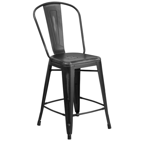 Bowery Hill 24" Contemporary Metal Counter Height Stool in Distressed Black