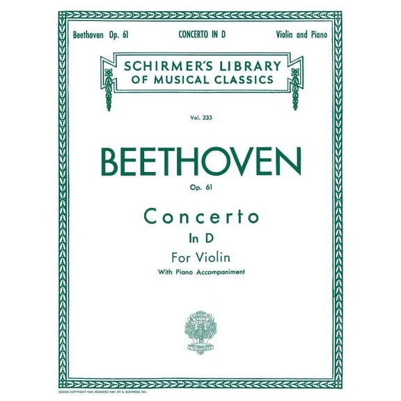 Concerto in D Major, Op. 61: Schirmer Library of Classics Volume 233, (Paperback)