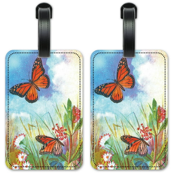 Butterflies and Flowers - Luggage ID Tags / Suitcase Identification Cards - Set of 2