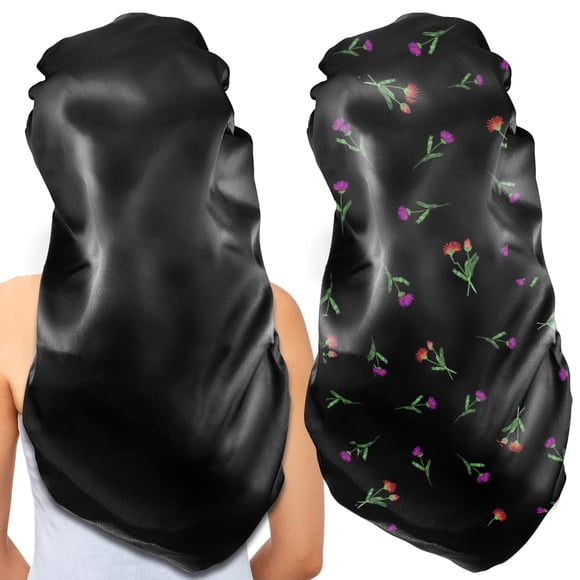 2 gorros largos de satén para dormir, gorros de trenzas extra grandes para dormir con cabello largo, gorros de banda elástica suaves y cómodos para mujeres, gorros para dormir nocturnos para mujeres d