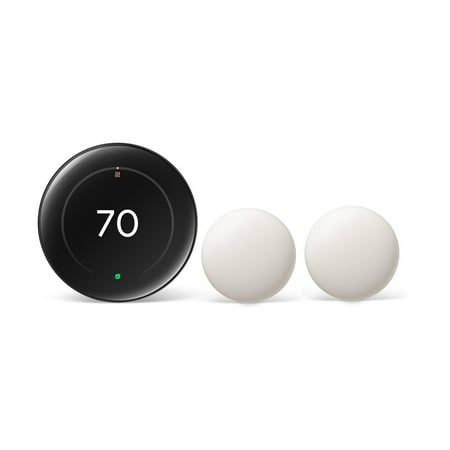 Google Nest Learning 4th Gen learning Thermostat With 2 Pack Google Nest Temperature Sensor 2nd Gen - Polished Obsidian - GA05557-US