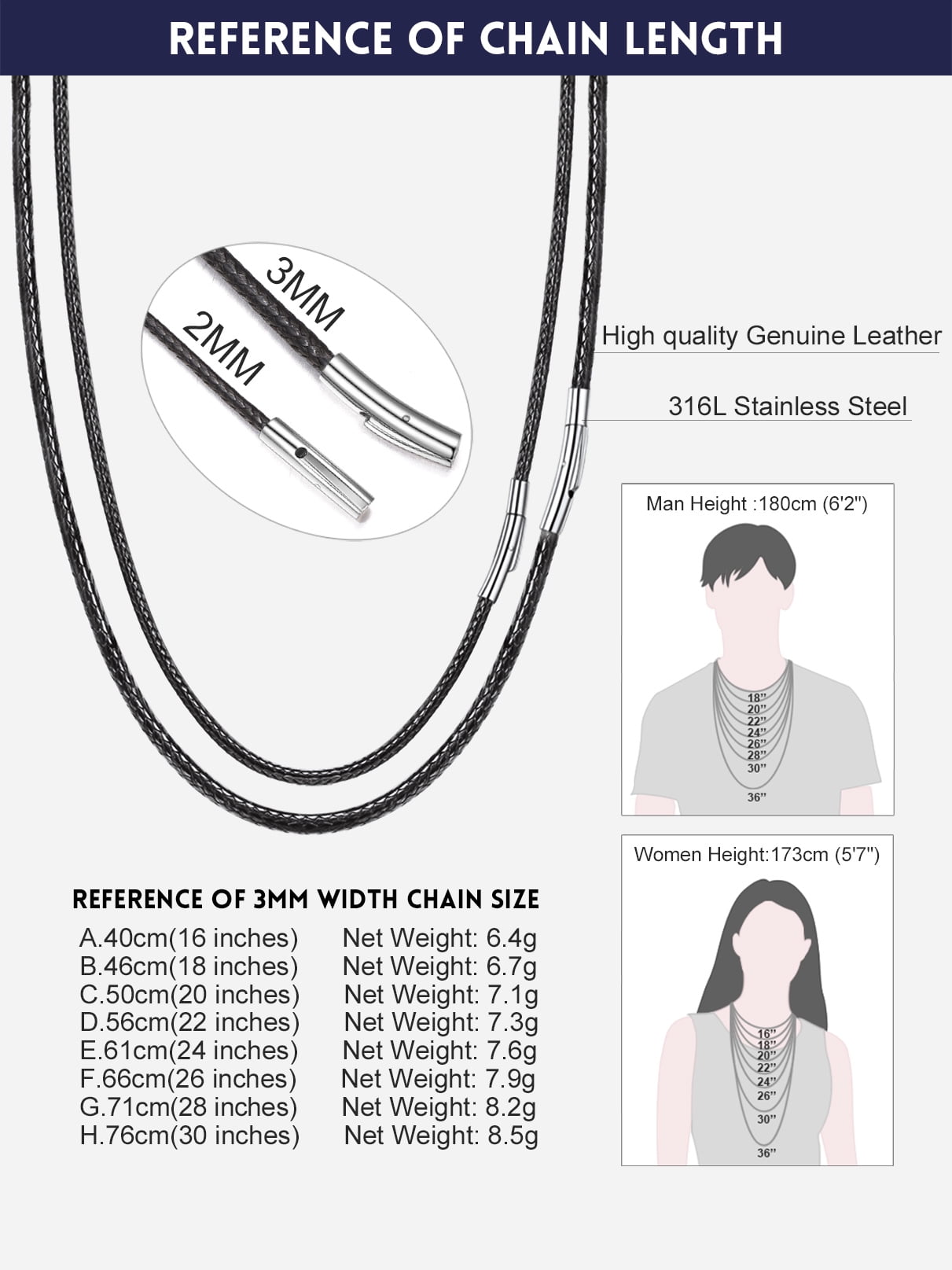 Bandmax 30 inch Braided Wax Rope Chain Necklace for Men Women Snap Clasp 3MM Wide Black Leather Cord Chain for Pendant Gift for Halloween Christmas