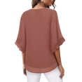 thumbnail image 5 of hotojiny Womens 3/4 Ruffle Sleeve Tops Solid Double Layer Chiffon Blouses Scoop Neck Flowy Tops Fashion Fall Shirt, 5 of 6
