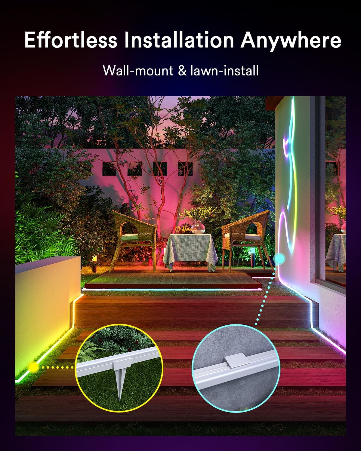 Lumary 16.4ft Smart Outdoor Neon Rope Light IP65 Waterproof RGBAICW LED Strip Music Sync Works with Alexa