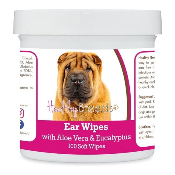 Healthy Breeds 192959823479 Chinese Shar Pei Ear Cleaning Wipes with Aloe & Eucalyptus for Dogs - 100 Count