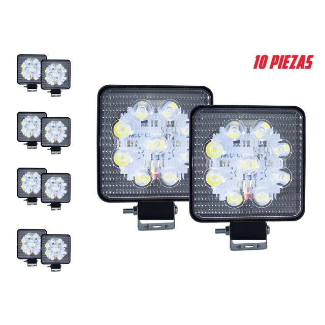 10 Faros Cuadrados 9 Leds Luz Y Estrobo Blanco 27w TUNELIGHT-RENOVATIO