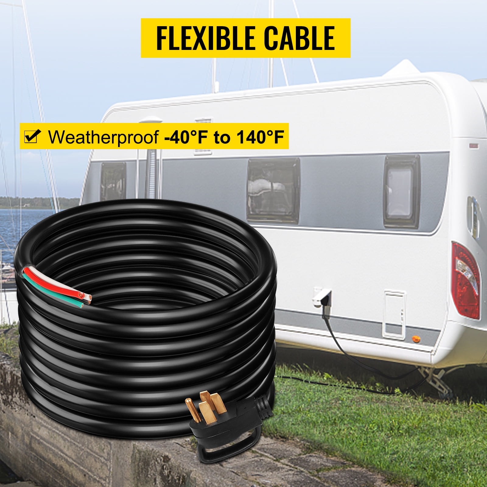 VEVOR 50 Amp Generator Extension Cord 4 Wire 6 Gauge STW 6/3+8/1 Generator Cord 125V 250V UL Listed Generator Power Cord N14-50P & SS2-50R Portable Handle (15Ft 50 Amp)