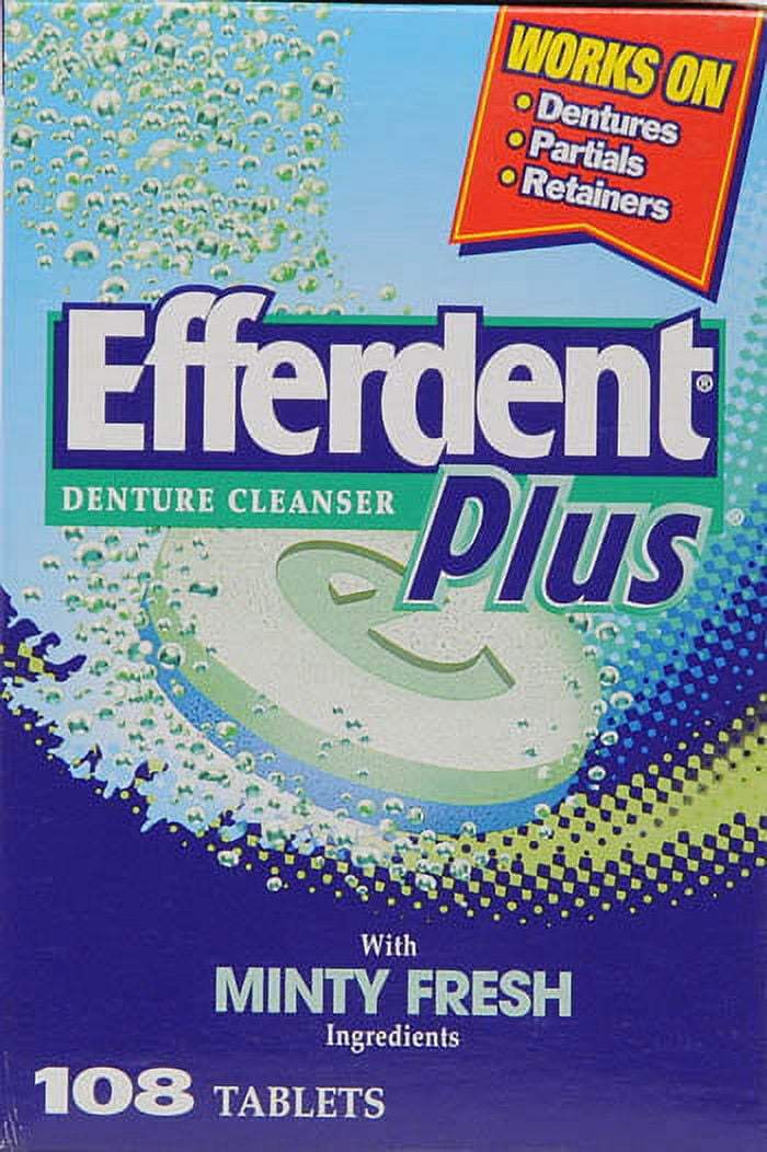 Efferdent Plus Denture Cleanser Tablets, Minty Fresh, Dye-Free, 108 Count