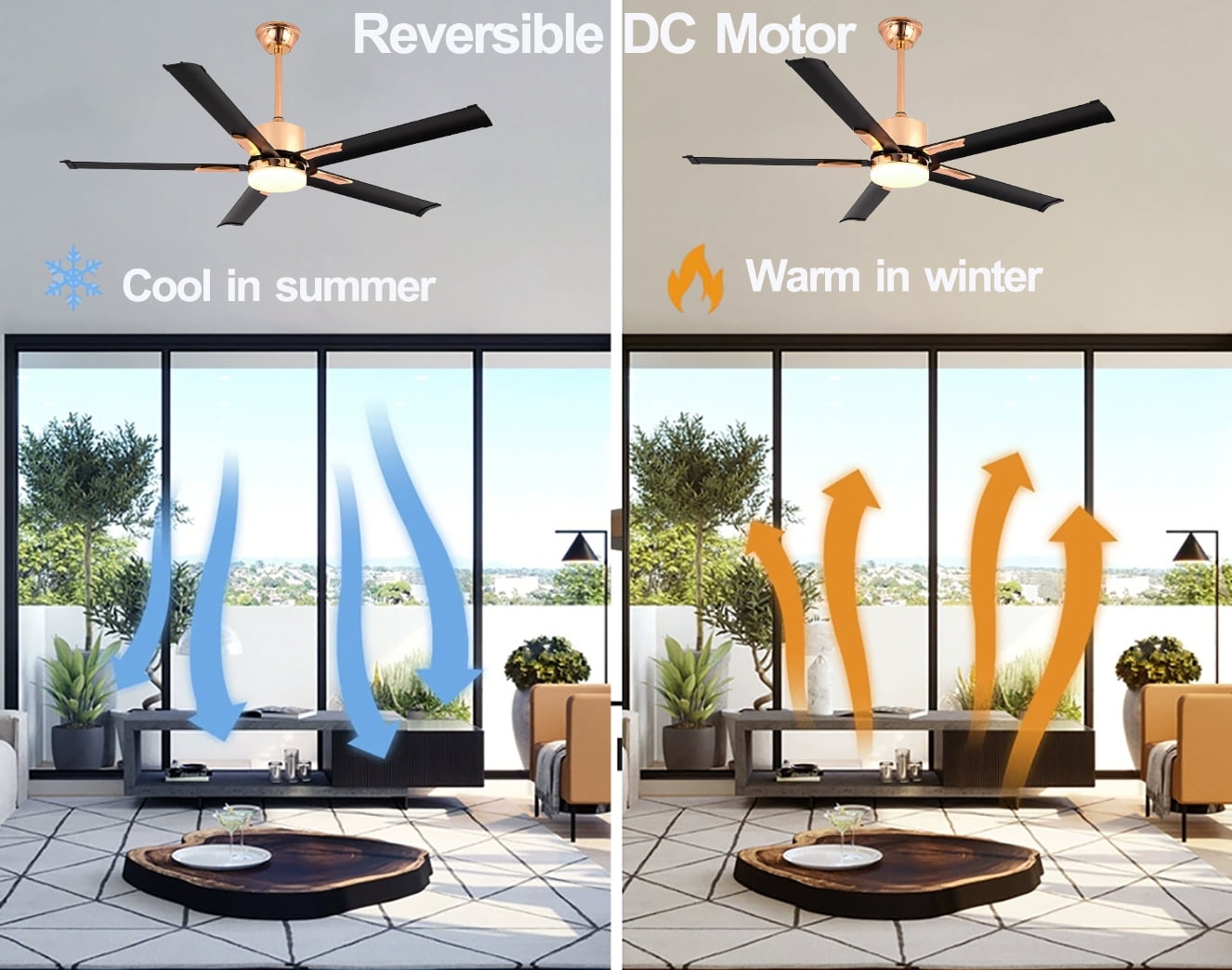 GULICA 52 Inch Ceiling Fan with Light, with 5 Aluminum Blades, Remote and APP Contorl, Dimmable  Light, Quiet Reversible Copper DC Motor for Bedroom, Living Room, Apartment, Champagne Gold and Black
