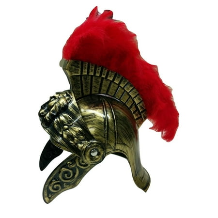- Gold Roman Helmet Spartan Helmet Greek With Red Feathers Armor Gladiator Costume