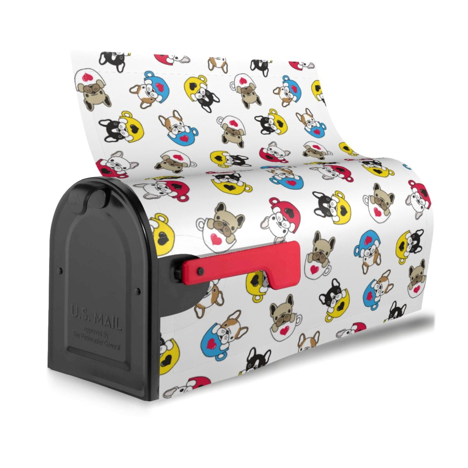 Xecao French Bulldog With Coffee Cup for Mailbox Cover with Magnetic Strips, Waterproof and Sunscreen, Adds a Decorative Touch to Your Garden Yard.