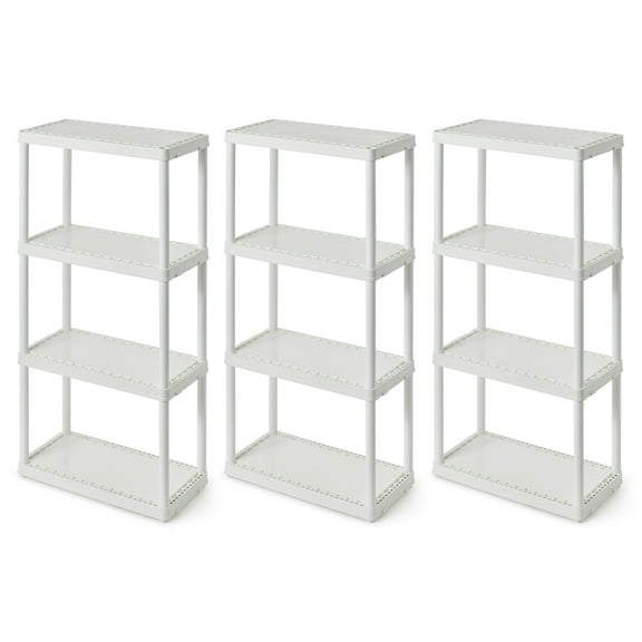 Gracious Living 4 Shelf Fixed Height Solid Storage Unit, 12"L x 24"W x 48"H, White, 3 Pack