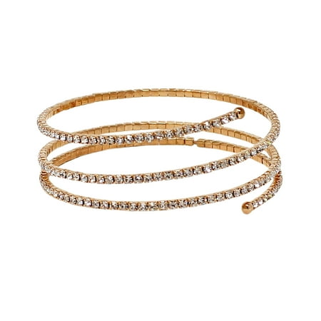 Double Wrap Around Bracelet - Rhinestone Wrap Around Bracelet Rose Gold 3 Row