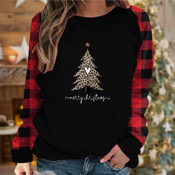 SELONE Christmas Tshirt Women's Long Sleeve Xmas Pullover Tops Christmas Tree Tees Blouses Christmas Themed Clothing Christmas Outfits Ideas Holiday Attire Party Collection Red L