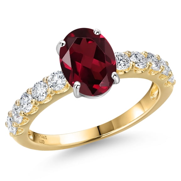 Gem Stone King 14K Two Tone Gold Red Rhodolite Garnet and Lab Grown Diamond Engagement Ring for Women | 2.65 Cttw | Oval 9X7MM | Gemstone January Birthstone | Size 5