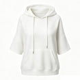 thumbnail image 5 of Women's Soft Waffle Knit Hoodies Oversized 3/4 Dolman Sleeve Hooded Sweatshirt Loose Casual Pullover Tops Fall Fashion Outfits White, 5 of 6