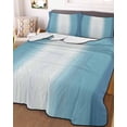 thumbnail image 3 of Quilts Twin Size Bedding Set, Aqua Blue Striped Lightweight Quilted Comforter, Blue White Ombre Farmhouse Gradient Soft Reversible Bedspread Coverlet with Pillow Covers for All Season, 68" x 86", 3 of 7